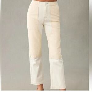 Anthropologie Pilcro Surplus High Rise Pants Jeans Sz 32 Ivory Vegan Leather NWT